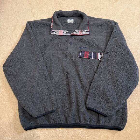 Southern Proper All Prep Fleece Pullover Gray Plaid Trim Snap Front Jacket Men L - Picture 8 of 8
